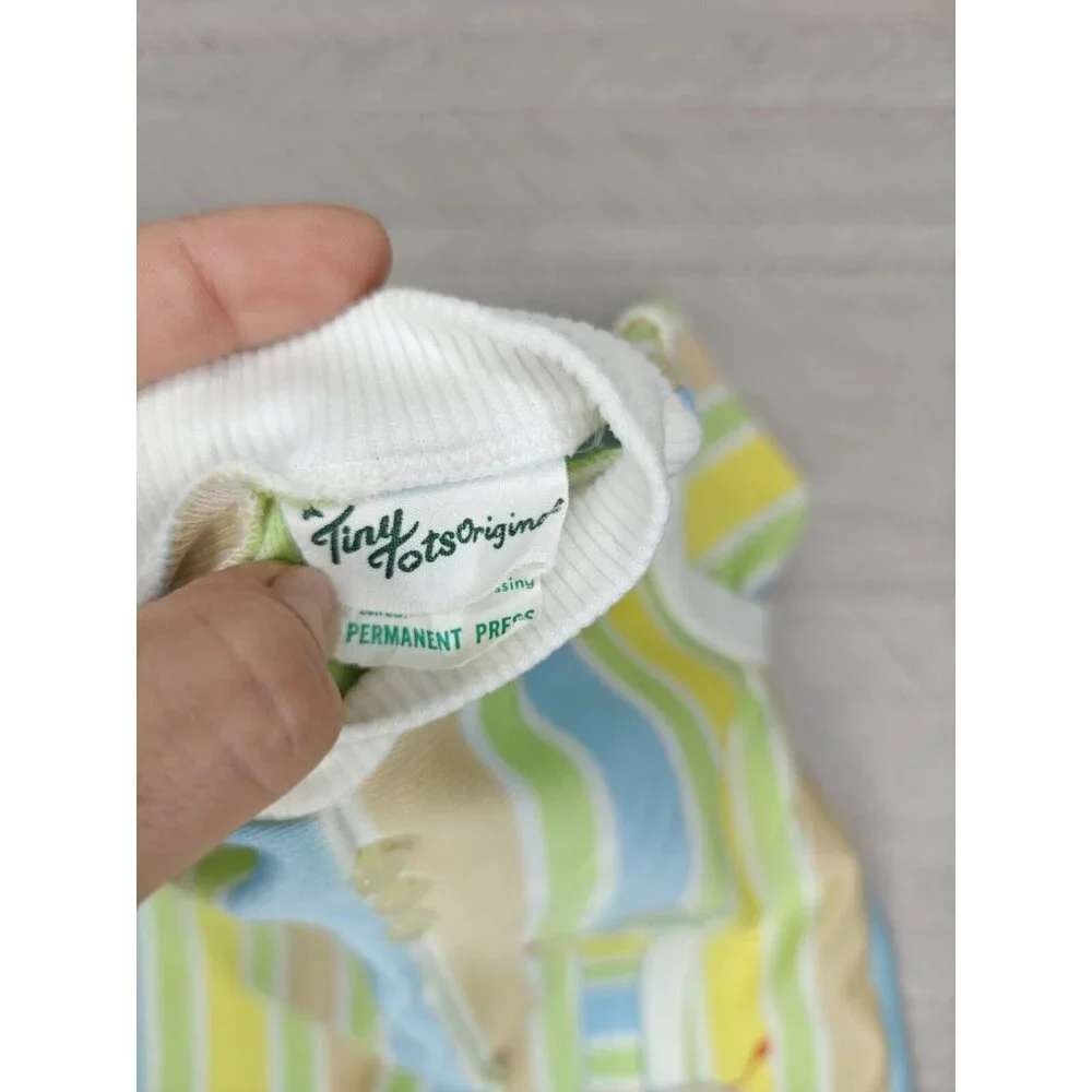 Vintage Tiny Tots Original Romper Baby Boy Girl Size 6m Green Striped Colorful